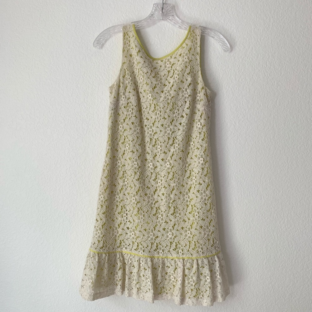 LOFT Sleeveless Lace Overlay Ruffle Bottom Dress
